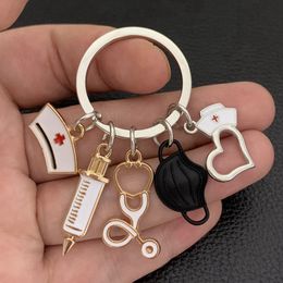 New Doctor Keychain Medical Tool Key Ring Injection Syringe Stethoscope Nurse Cap Key Chain Medico Gift DIY Jewelry Handmade DLH880