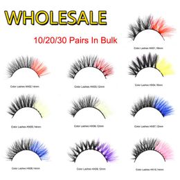 costume pairs UK - False Eyelashes Wholesale Lashes With Color Unique Pink Yellow Blue For Cosplay 10 20 30 Pairs In Bulk Dramatic Colored Strips Party