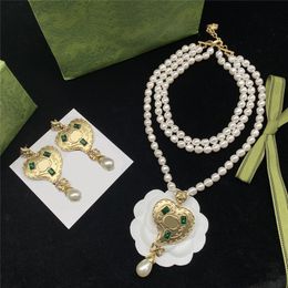 Luxury Pearl Necklace Jewellery Sets Love Diamond Pendant Earrings Women Exaggerated Personality Rhinestone Pendants Studs With Gift Box
