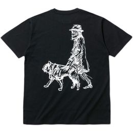 T Shirt Men and Women Designer Shirts Short Sleeves Y3 Sketch Walking Dog Character Print Short-sleeved Cotton Round Neck Loose Shirts