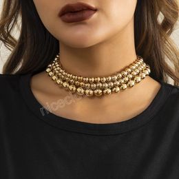 Layered Bead Chain Short Choker Necklace for Women Gold/Silver Colour Big CCB Ball Necklace 2022 Fashion Jewellery Collar Gift