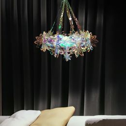 Decorative Objects & Figurines Chandelier Ceiling Light Lamp Shade Neon Color Pendant Lampshade Garland Beads Gold Hanging Snowflakes BlueDe