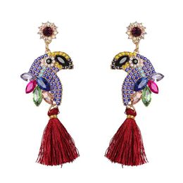 macrame chandelier UK - Dangle & Chandelier Fashion Crystal Parrot Tassel Drop Earring For Women Colorful Rhinestone Statement Macrame Ear Jewelry Party GiftDangle