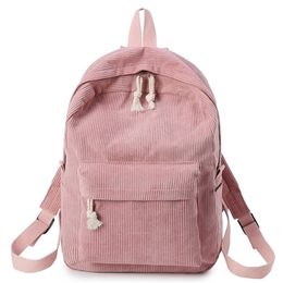 College Style Soft Fabric Backpack School Bag Female Corduroy Design School Backpack For Teenage Girls Striped Backpack Women 220815