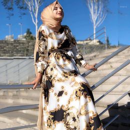 Ethnic Clothing Muslim Women Dress 2022 Plus Size Print Lace-up Middle East Dubai Abaya Turkey Arabia Robe Fashion Belt Donsignet