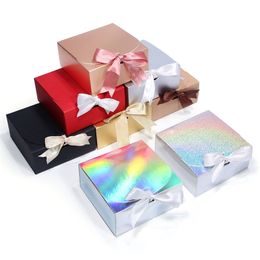 Laser gold silver cardboard packaging carton black white cow leather red gift box customizable size and printed 220427