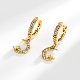 Hoop & Huggie Star Moon Pendant Earrings For Women Gold Dangle Crystal Micro-inlaid Zircon Earings Female Accessories Jewellery Gift KBE135