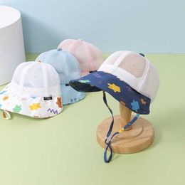 Cartoon pattern brim children's sunscreen hat summer NET hat breathable Fisherman Baby sunshade baby net hat