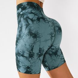 Yoga Outfit Tie Dyed Seamless Shorts Women High Waist Fitness Peach Hip Tights Leggings Gym Sports Summer Cycling ShortsYoga