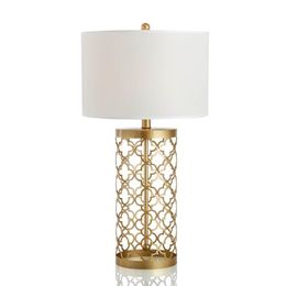 Table Lamps Northern Europe Hollow Cylinder Foyer Study Bedroom Light Fixture Painted Gold Metal Body E27 LED Bulbs Lustre DecorTable