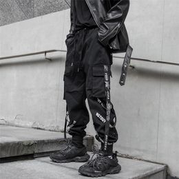 HOUZHOU Black Pants Joggers Cargo Trousers for Men Jogging Japanese Streetwear Hip Hop Hippie Techwear Gothic Ribbon 220811