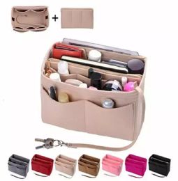 Stock! Felt Make Up Organiser For Travel Inner Purse Portable Cosmetic Bag With Zipper Makeup Handbag Toiletry Never Full Storag