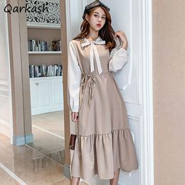 scarf dresses Canada - Casual Dresses Dress Women French Style Temperament Tender Scarf Collar Patchwork Spring 2022 Lace-up Fashion Est Elegant College PreppyCasu