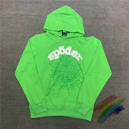 Green Foam Printing Sp5der Young Thug 555555 Angel Hoodie Men Women Spider Web Pattern Pullover Sweatshirts 220816