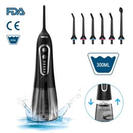 Oral Irrigator 5 Modes USB Rechargeable Portable Dental Water Flosser Jet 300ml Tank Teeth Cleaner 6 Nozzle 220510