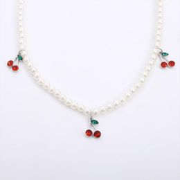 Pendant Necklaces Creative Fashion Jewellery Simple Imitation Pearl Necklace Ins Net Red With Small Cherry Ladies BanquetPendant