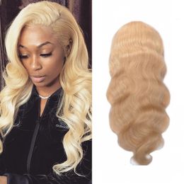 13x4 Transparent Lace Front Wigs Blonde Indian 130% Density 613 Body Wave Human Hair Wig for Women