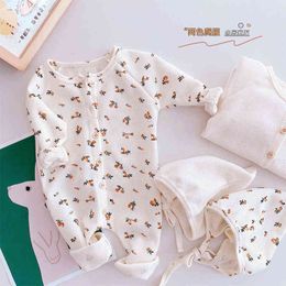 Baby Romper 2022 New 0-2y Newborn Baby Boys Spring Net Long-sleeved Girls Clothing 2pcs Children Home Service Clothes About Hat G220510