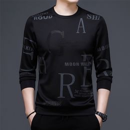 BROWON Sprign Autumn Black T Shirt Long Sleeve Oneck Collar Fashion Trend Letter Print Slim Tshirt for Men Street Wear 220805