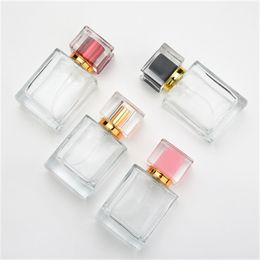 30ml 50ml Glass Refillable Spiral Thick Bottom Square Glass Atomizer Perfume Bottle Cosmetic Empty Spray Bottle Container 220726