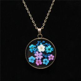 Pendant Necklaces Women Fashion Creative Resin Necklace Handmade Round True Dry Flower Clear Jewellery Gift WholesalePendant