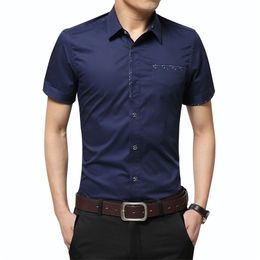 Summer Men's Shirt Brand Luxury Cotton Short Sleeves Dress Turn-down Collar Cardigan Clothes 220322