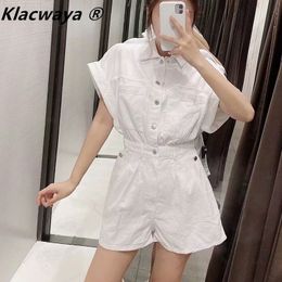 Women Fashion Pocket Button Decoration Handsome Denim Jumpsuit Elastic Waist Summer Shorts With Pockets 210521