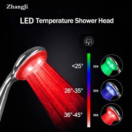 Zhangji LED Temperature Controlled Shower Head Super Large Panel with 3 Color Changes 5 Chrome Plating High Quality 201105