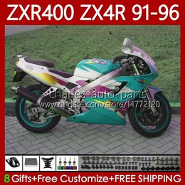 Fairings Kit For KAWASAKI NINJA ZX4R 400CC ZXR-400 1991 1992 1993 94 95 96 Cyan white Bodywork 138No.76 ZXR 400 CC ZX-4R ZX 4R Cowling ZXR400 91 92 93 1994 1995 1996 Body