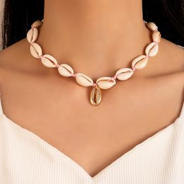 Bohemian Gold Shell Chain Choker Necklace for Women Handmade Rope Alloy Metal Adjustable Jewelry Accessories Collar