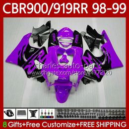 Fairings Kit For HONDA CBR 919RR 900RR 900CC 919CC CBR919 CBR900 RR CBR919RR 98 99 Body 127No.84 Purple black CBR 900 919 RR CC 1998 1999 CBR900RR 1998-1999 OEM Bodywork