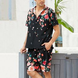 Men's Tracksuits Men Primavera Summer 2 Peças Ter Suit Beach Impressa Short Sleeve Set Set Blouse Fashion Manes Manes