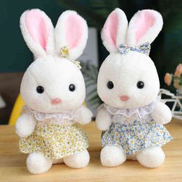 Cartoon Kawaii Long Ears Rabbit Plush Toys Cute Soft Floral Skirt Bunny Pillow Stuffed Baby Dolls For Kids Girls Christmas Gift J220704