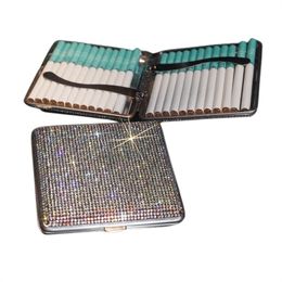 Stainless Steel Crystal Cigarette Cases Shiny Diamond Smoking Holder Storage Stash Box Gift