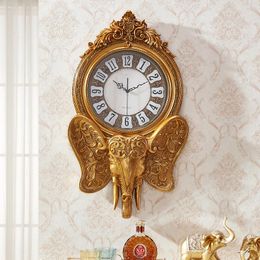 Wall Clocks Home Living Room Elephant Quartz Clock American Luxury Large Light Creative Ultra-quiet ClockWall