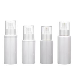 Packing Empty White Plastic Bottle Flat Shoulder PET Lotion Spary Press Pump With Transparent Cover Portable Refillable Cosmetic Packaging Container 120ml 160ml