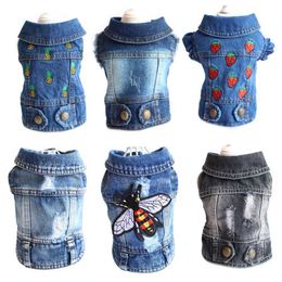 Dog Apparel Jeans Pet Dog Vest Shirts Clothes Winter Puppy Cat Denim T-shirt Casual Cowboy Jacket For Small Dogs Chihuahua Coat Costume 10Athe