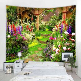 3D Sunny Garden Landscape Decorative Carpet Mandala Boho Hippie Wall Home Tapestry J220804
