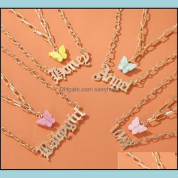 Pendant Necklaces Pendants Jewellery Sweet Layered Necklace Girls Acrylic Butterfly Double Layer Letter Alphabet Angel Honey Gift For Women