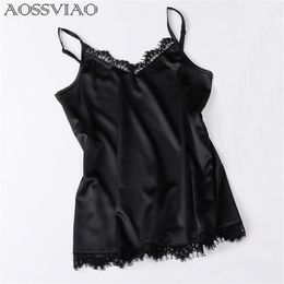 Summer Silk Tank Top Women Sexy V Neck Basic Tops Blusas Casual Womens Vest Lace Camisole Crop Plus Size Female Shirt 220325