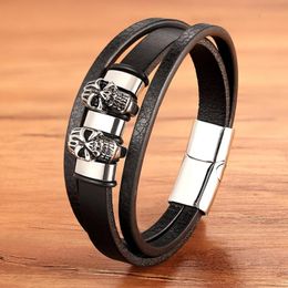 Charm Bracelets Special Accessories Skull Combination Stainless Steel Leather Men's Bracelet Hand-woven Magnet Clasp Colour GiftCharm