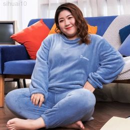 Size 6XL 140Kg Winter Warm Coral Fleece Pyjama Sets Long Sleeve Top And Pants Nightwear Suit Home Women Female Nightwear L220803