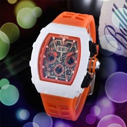 Top Mens Sports Style Watch Rubber Strap Sapphire Glass Clock Waterproof Quartz Imported Movement Hollowed Out Design Luminous Layer Calendar Wristwatches