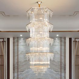 Big Long Classic K9 Crystal Chandelier LED Lamp American Modern Chandeliers Lights Fixture Hotel Home Indoor Lighting 3 White Colour Light Dimmable Dia80cm H190cm