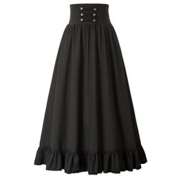 Women Skirt Summer Clothes Gothic Maxi High Waist Ruffled Hem A-Line Elastic Vintage Pleated Casual Party Lady 220401