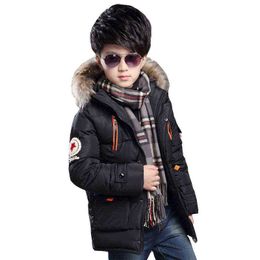 Boys Winter Plus Velvet Thick Long Hooded Cotton Jacket Boys Five Pointed Star Padded Jacket Boy Zipper Dark Button Warm Jacket J220718