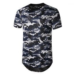 Men's T-Shirts Fashion Camouflage Graphic Print Longline T-Shirt Men 2022 Summer Hip Hop Ripped Hole T Shirt Casual Streetwear Shirts XXL