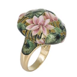 Cluster Rings Vintage Gold Colour Flower For Women Bohemian Retro Pink Green Hand-painted Oil Large Round Ring Fashion Party Jewellery