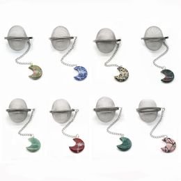 Moon Infusers for Loose Tea Mesh Strainer with Extended Chain Key Rings Hook Stainless Steel Charm Energy Drip Trays Crystal Shaker Ball