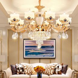 Pendant Lamps European-style LED Crystal Chandelier, Dining Room, Bedroom, Villa, Hall Lighting, And Three-color Variable Light Source